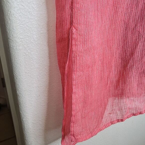 Eileen Fisher Women's Pink Linen Gauze Striped Tunic Kimono Top Large - Picture 5 of 8